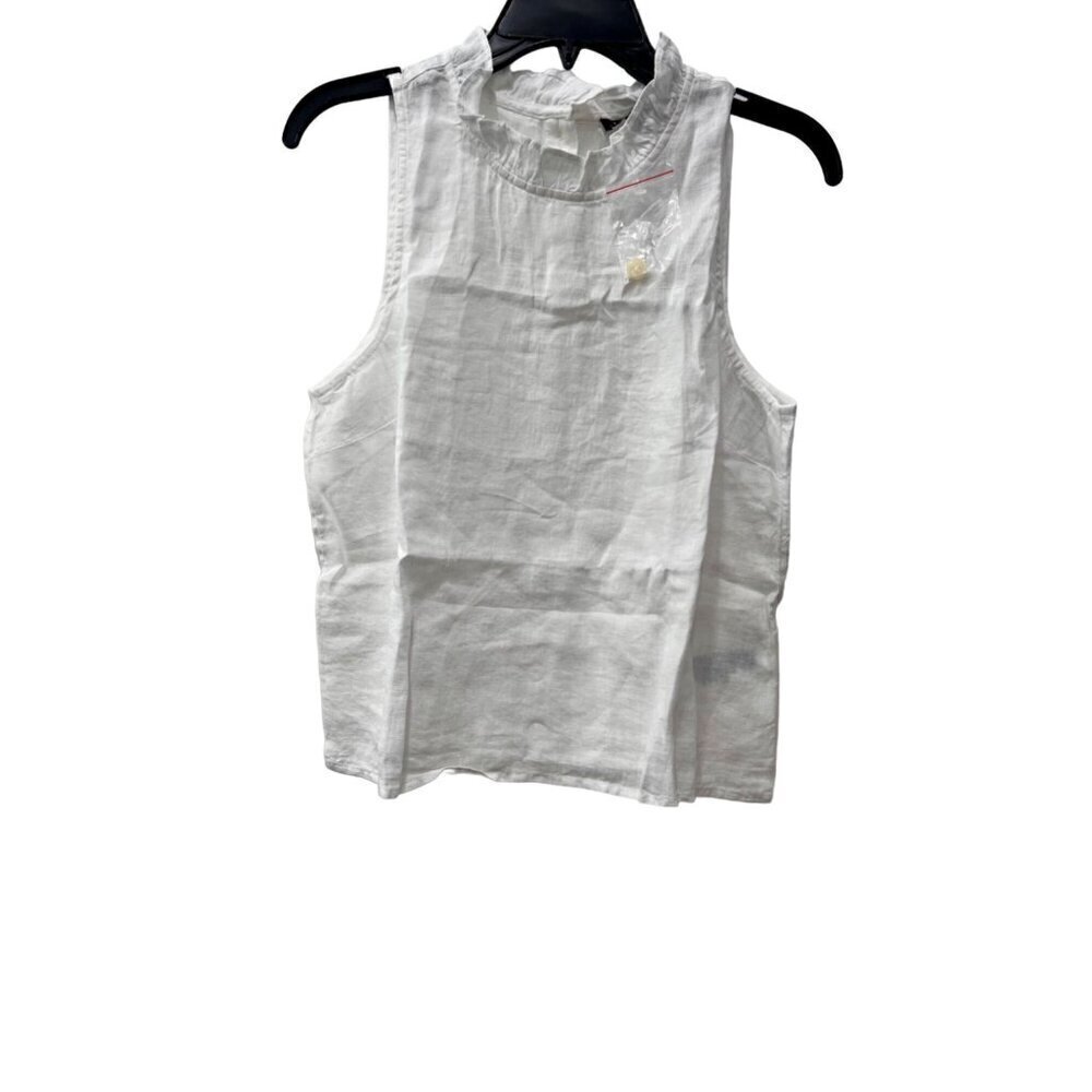 New J.Crew Women's Size S Fleur Top Ruffled Sleeveless Button in Linen White